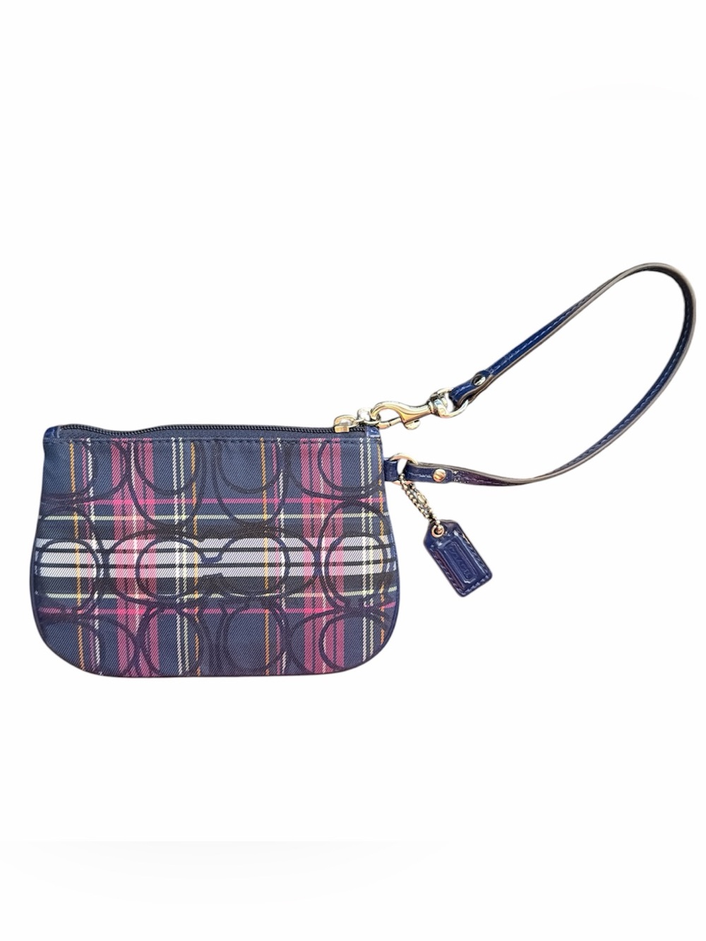 Coach Navy and Pink Signature Plaid Wristlet